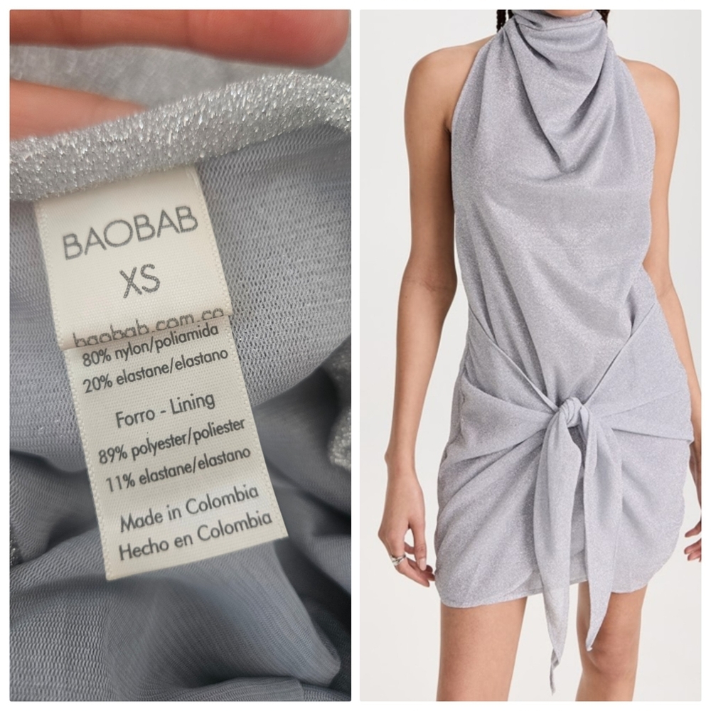 Nwt Baobab Providencia Silver Metallic Goddess Lurex Soft Wrap Halter Dress Xs S - Picture 7 of 10